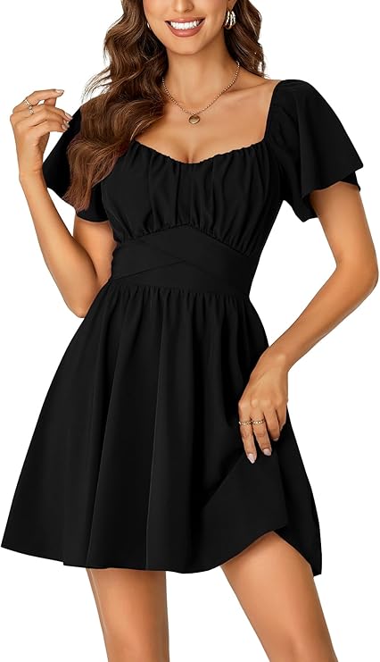 The dress Women’s Back Square Neck Wrap Ruffle Short Sleeve